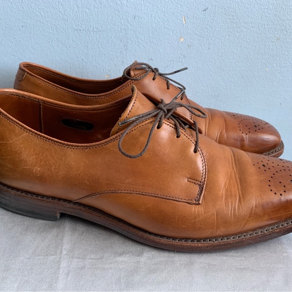 Allen Edmonds Mens Flatiron Brogue 8.5D Light Brown/Camel Leather Lace Up Oxford - Picture 3 of 8